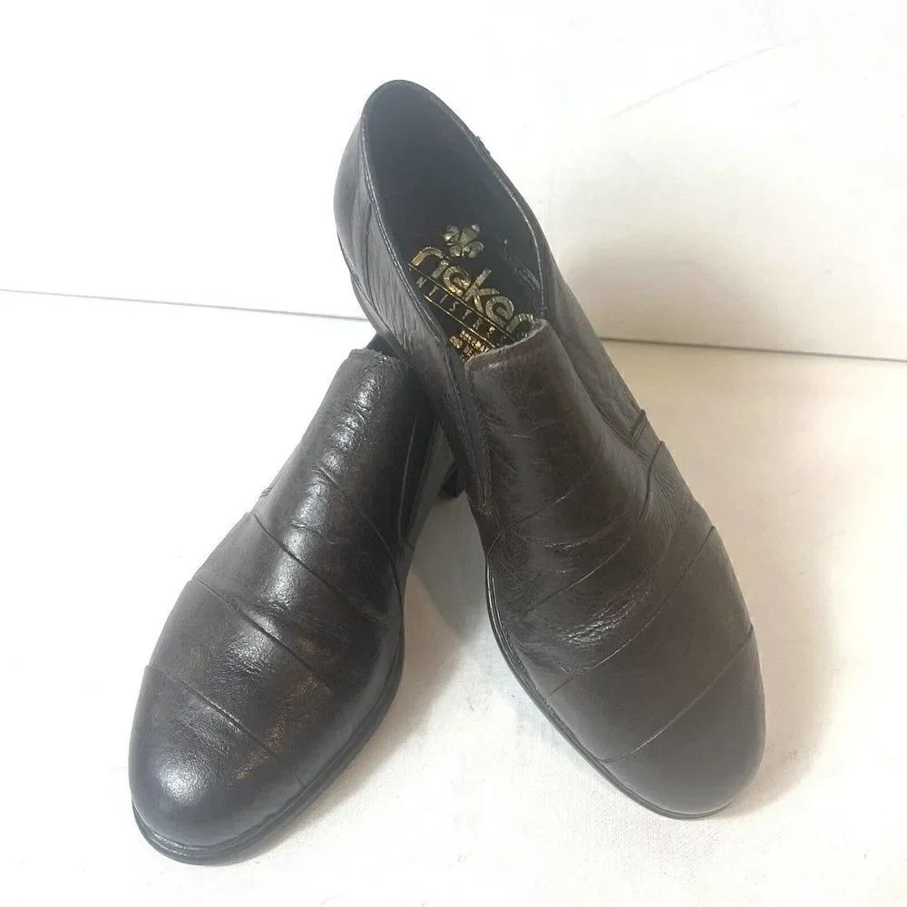 Rieker Womens UK 7.5 US 9-9.5 Brown Leather Comfort Casual Slip On Low Heel Shoe